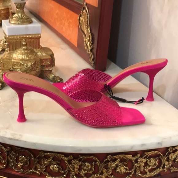 Zara SPARKLY VINYL PINK FUCHSIA SANDALS sz.8 - Picture 6 of 12